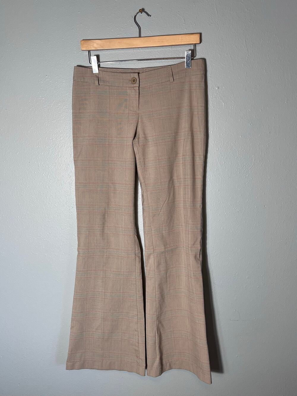 Wet Seal Brown Plaid Herringbone Sz Medium Y2K 90s Wide Leg Dress Pants Womens
